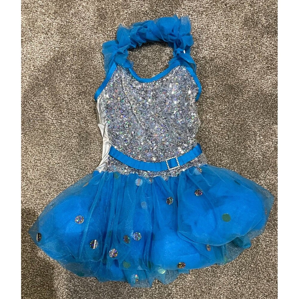 Girls Dance Costume - Silver Sequin Top and Blue Tu Tu Bottom
